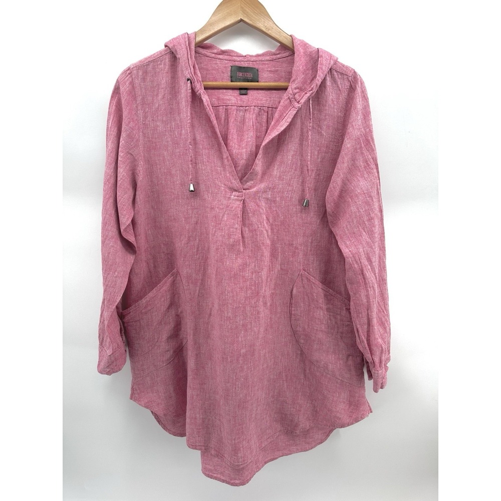 Forcynthia Beachwear Linen Blend Cover Up Tunic Top Womens L Pink Resort EE20